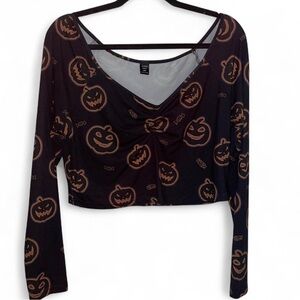 Black Pumpkin Print Long Sleeve Top